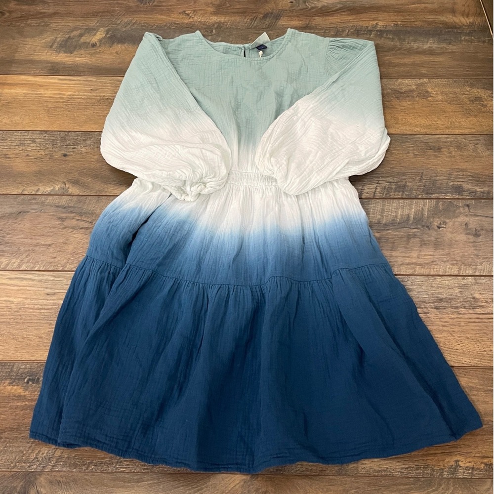 Universal Thread Ombre Dip Dye Gauze Tiered Mini Dress Blue Green XL NWT Cottage